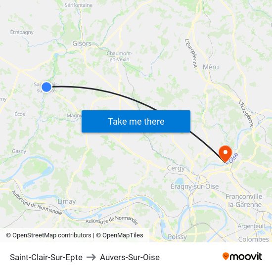 Saint-Clair-Sur-Epte to Auvers-Sur-Oise map