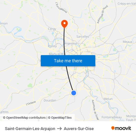 Saint-Germain-Les-Arpajon to Auvers-Sur-Oise map