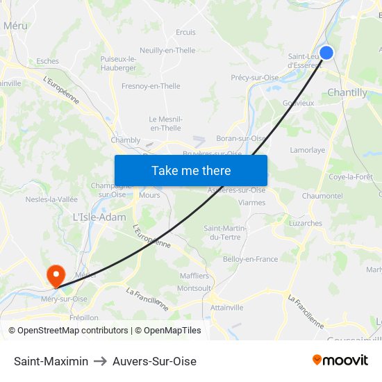 Saint-Maximin to Auvers-Sur-Oise map