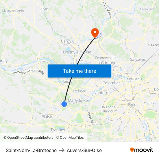 Saint-Nom-La-Breteche to Auvers-Sur-Oise map