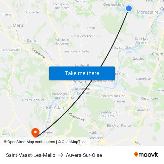Saint-Vaast-Les-Mello to Auvers-Sur-Oise map