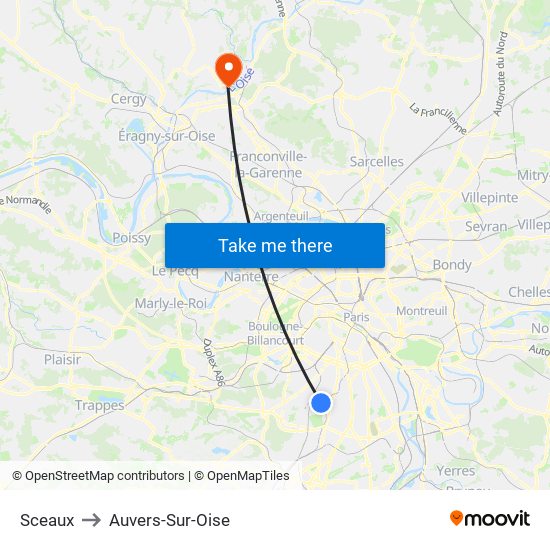 Sceaux to Auvers-Sur-Oise map