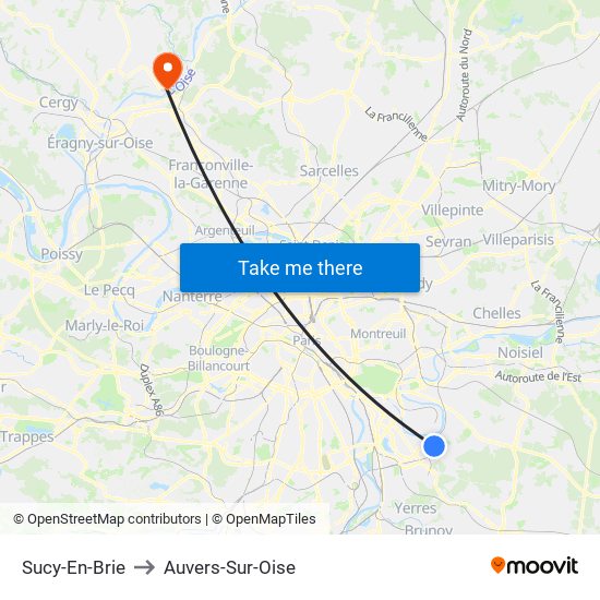 Sucy-En-Brie to Auvers-Sur-Oise map
