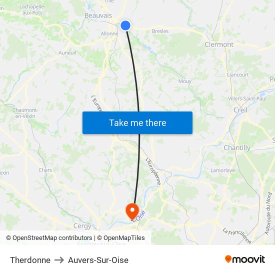 Therdonne to Auvers-Sur-Oise map