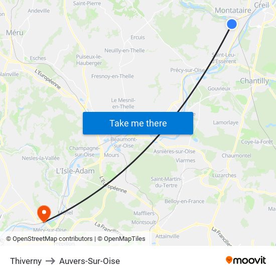 Thiverny to Auvers-Sur-Oise map