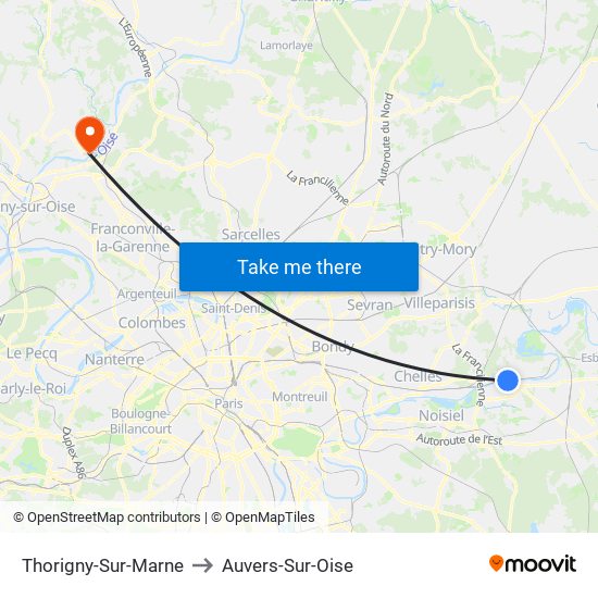 Thorigny-Sur-Marne to Auvers-Sur-Oise map