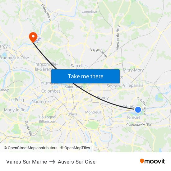 Vaires-Sur-Marne to Auvers-Sur-Oise map