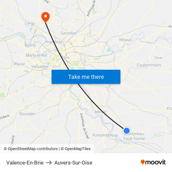 Valence-En-Brie to Auvers-Sur-Oise map