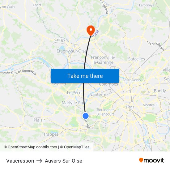 Vaucresson to Auvers-Sur-Oise map