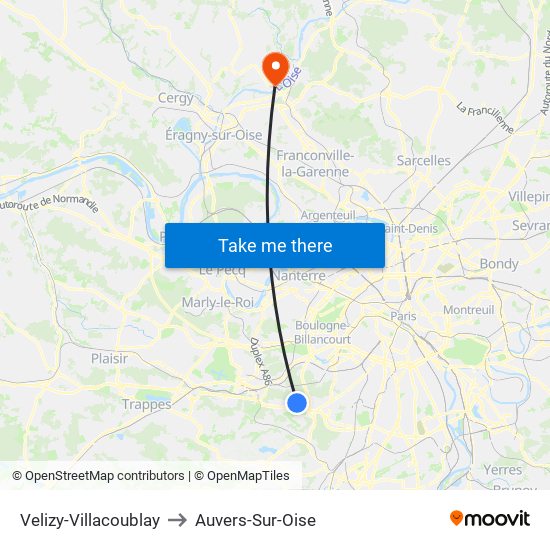 Velizy-Villacoublay to Auvers-Sur-Oise map
