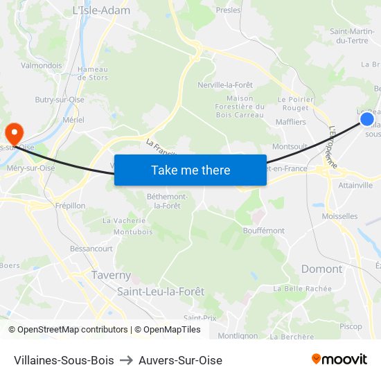 Villaines-Sous-Bois to Auvers-Sur-Oise map