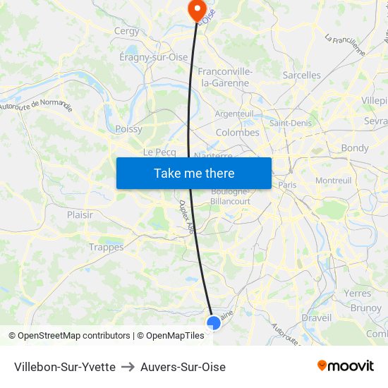 Villebon-Sur-Yvette to Auvers-Sur-Oise map