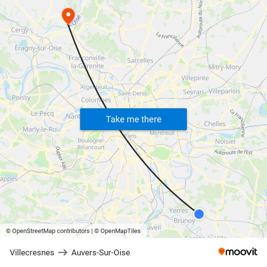Villecresnes to Auvers-Sur-Oise map
