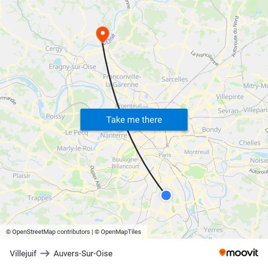 Villejuif to Auvers-Sur-Oise map