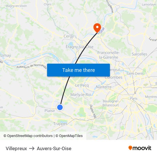 Villepreux to Auvers-Sur-Oise map