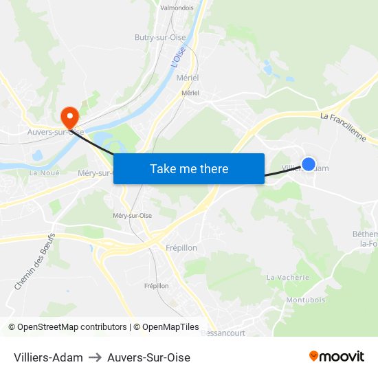 Villiers-Adam to Auvers-Sur-Oise map