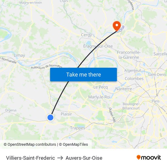 Villiers-Saint-Frederic to Auvers-Sur-Oise map