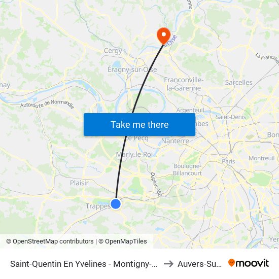 Saint-Quentin En Yvelines - Montigny-Le-Bretonneux to Auvers-Sur-Oise map