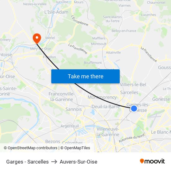 Garges - Sarcelles to Auvers-Sur-Oise map