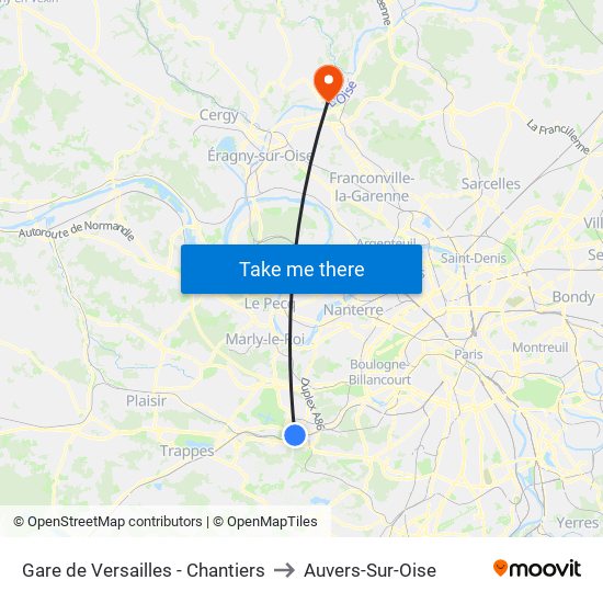 Gare de Versailles - Chantiers to Auvers-Sur-Oise map