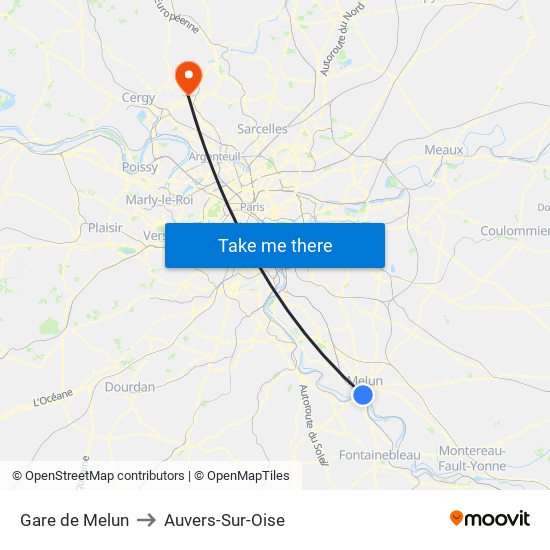 Gare de Melun to Auvers-Sur-Oise map