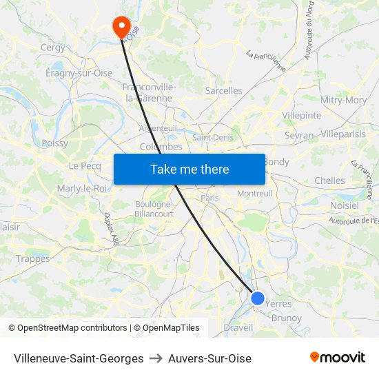 Villeneuve-Saint-Georges to Auvers-Sur-Oise map
