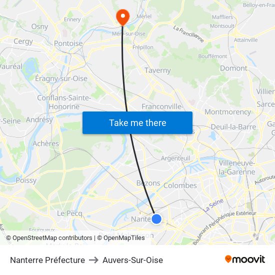 Nanterre Préfecture to Auvers-Sur-Oise map