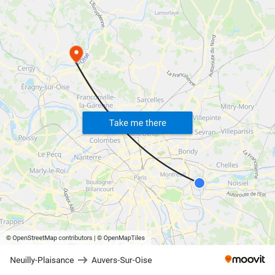 Neuilly-Plaisance to Auvers-Sur-Oise map