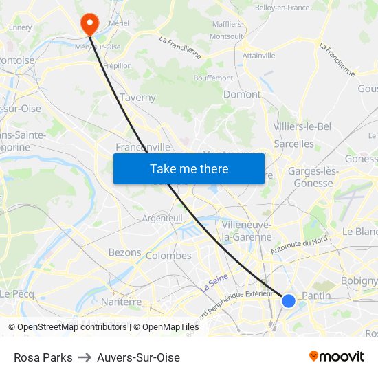 Rosa Parks to Auvers-Sur-Oise map