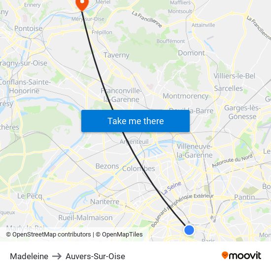 Madeleine to Auvers-Sur-Oise map