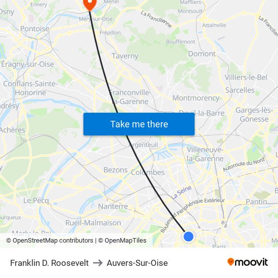 Franklin D. Roosevelt to Auvers-Sur-Oise map