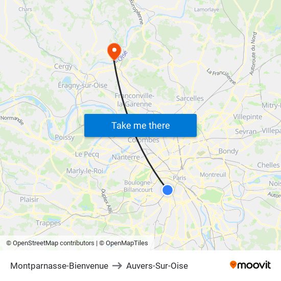 Montparnasse-Bienvenue to Auvers-Sur-Oise map