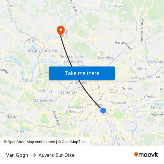 Van Gogh to Auvers-Sur-Oise map
