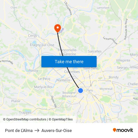 Pont de L'Alma to Auvers-Sur-Oise map
