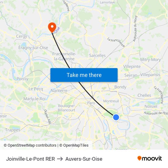 Joinville-Le-Pont RER to Auvers-Sur-Oise map