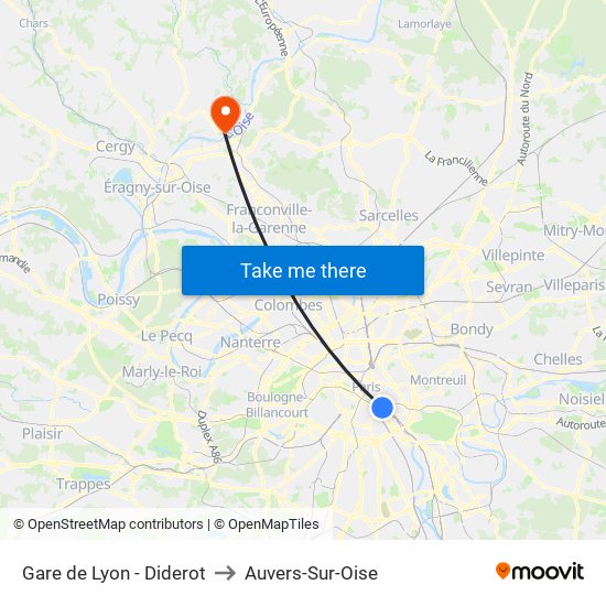 Gare de Lyon - Diderot to Auvers-Sur-Oise map