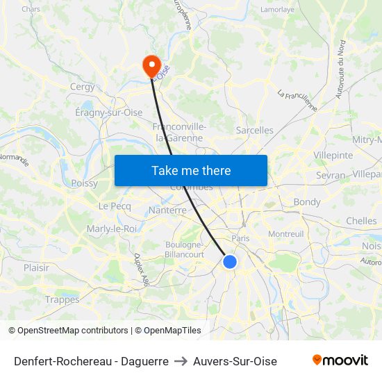 Denfert-Rochereau - Daguerre to Auvers-Sur-Oise map