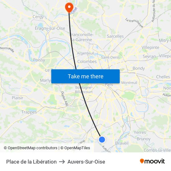 Place de la Libération to Auvers-Sur-Oise map
