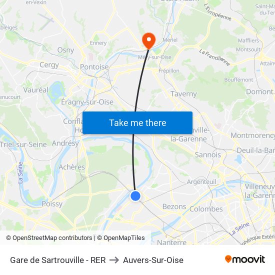 Gare de Sartrouville - RER to Auvers-Sur-Oise map