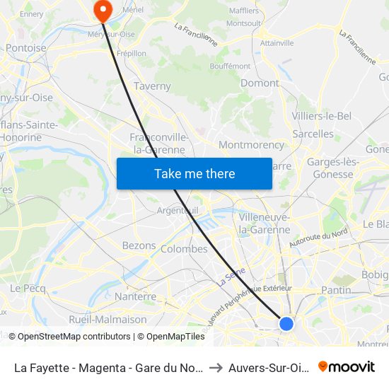 La Fayette - Magenta - Gare du Nord to Auvers-Sur-Oise map
