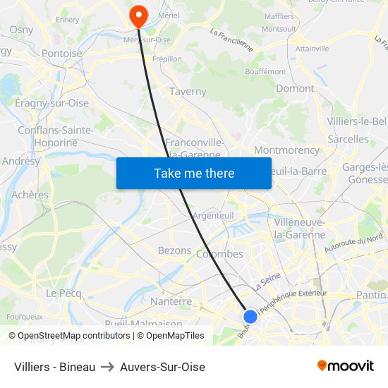 Villiers - Bineau to Auvers-Sur-Oise map