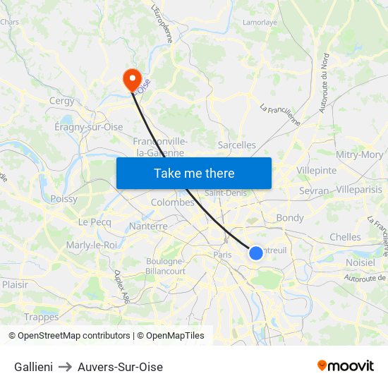 Gallieni to Auvers-Sur-Oise map