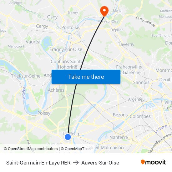 Saint-Germain-En-Laye RER to Auvers-Sur-Oise map