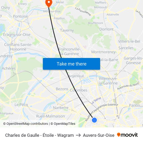 Charles de Gaulle - Étoile - Wagram to Auvers-Sur-Oise map