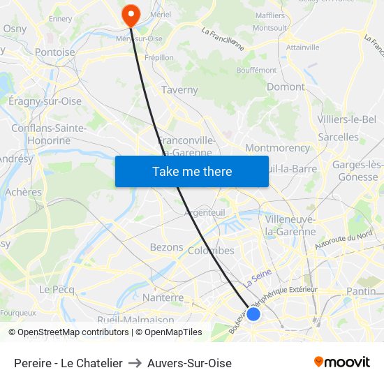 Pereire - Le Chatelier to Auvers-Sur-Oise map