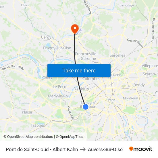 Pont de Saint-Cloud - Albert Kahn to Auvers-Sur-Oise map