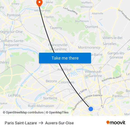 Paris Saint-Lazare to Auvers-Sur-Oise map