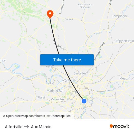 Alfortville to Aux Marais map