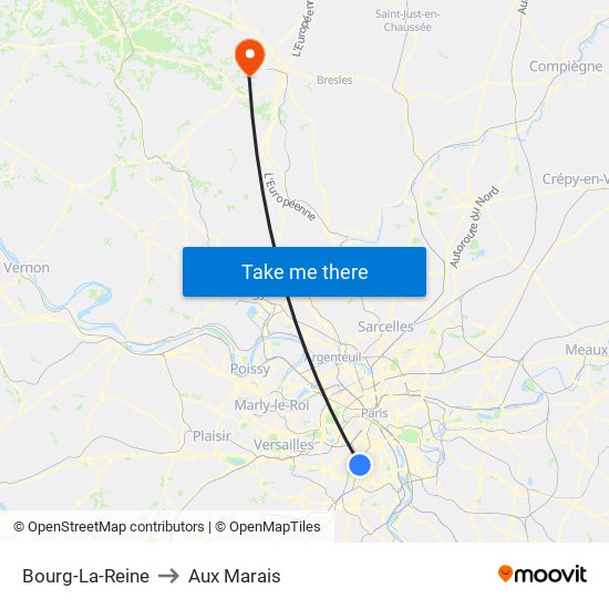 Bourg-La-Reine to Aux Marais map