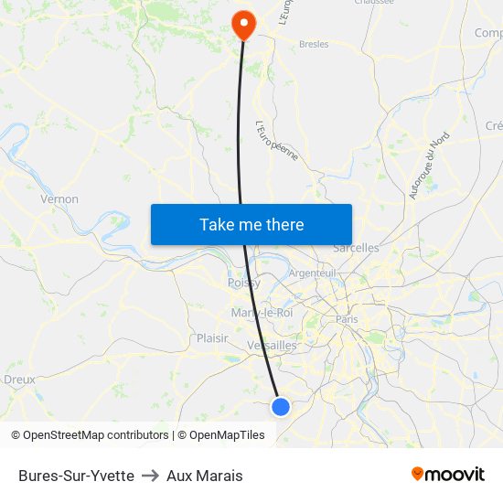 Bures-Sur-Yvette to Aux Marais map